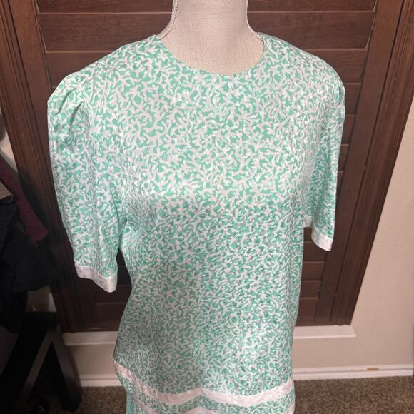 Vintage Maggy Boutique Skirt Set sz 12 Green White Satin 80s Pleated Tiered Midi - Picture 2 of 9